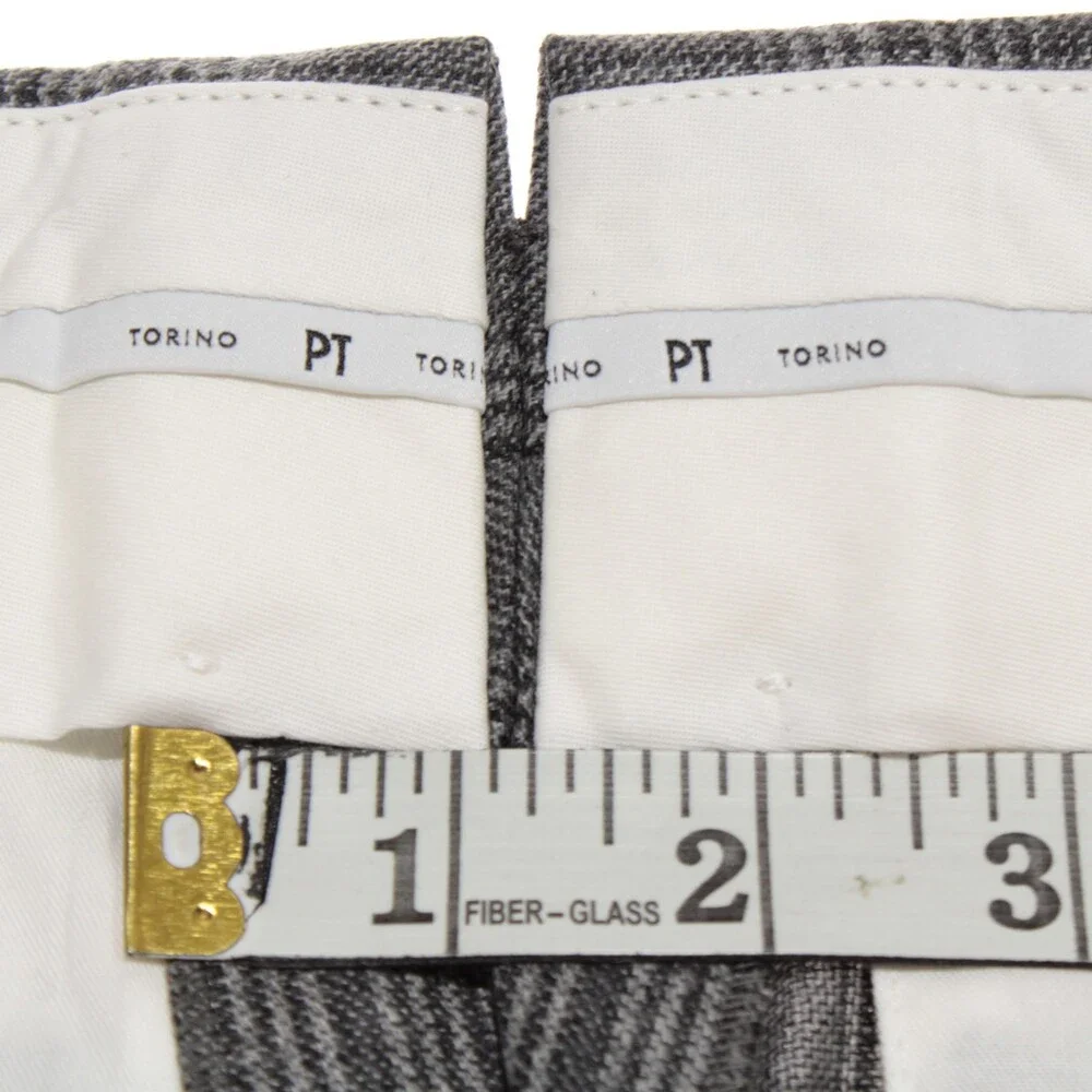 PT Torino NWT Pleated Dress Pants Size 50 (US 34) Super 100s in Gray Plaid Wool